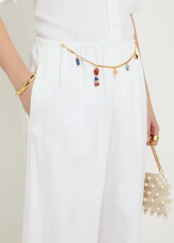 Embellished-chain balloon-leg cotton trousers