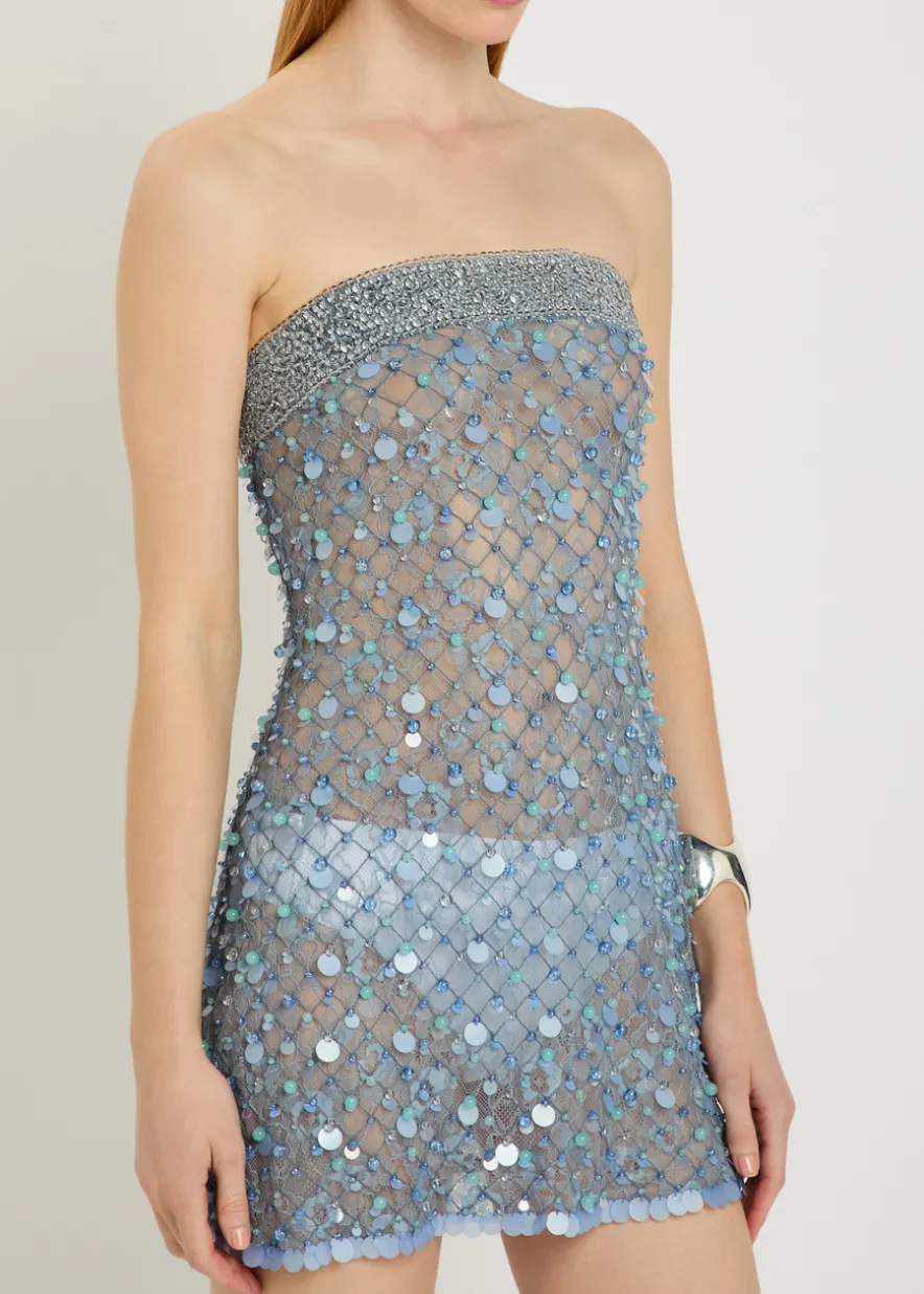 Embellished lace mini dress