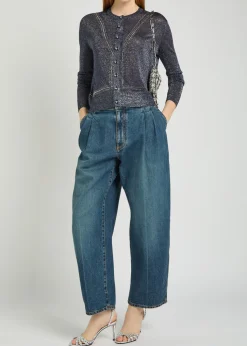Embellished metallic-knit cardigan