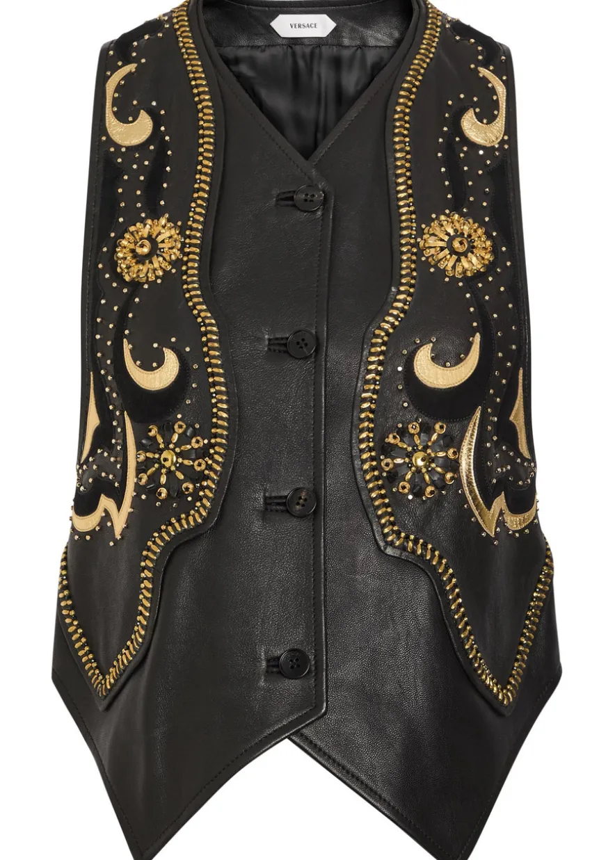 Embellished panelled leather vest