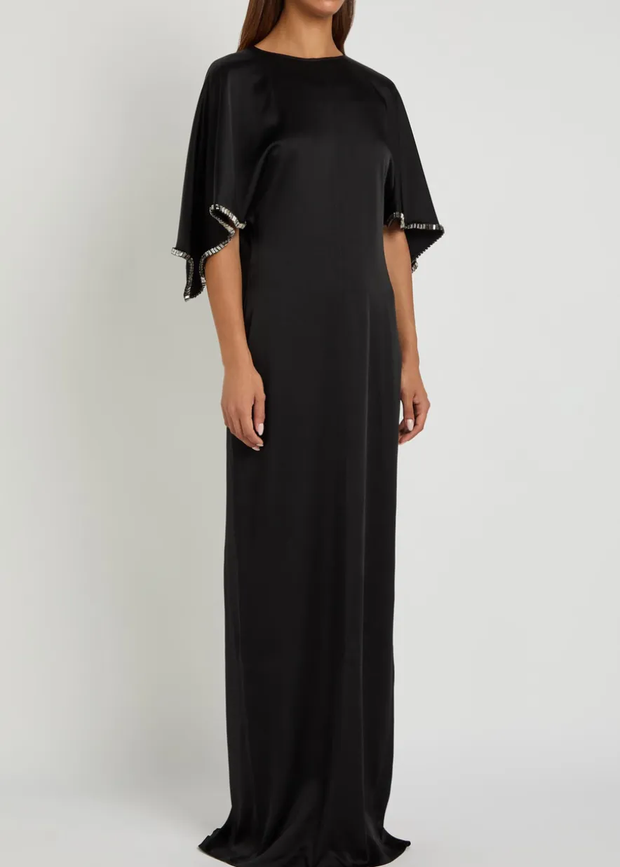 Embellished satin-crepe maxi dress