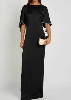 Embellished satin-crepe maxi dress