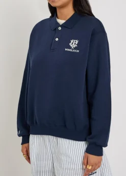 Embroidered cotton-blend polo sweatshirt