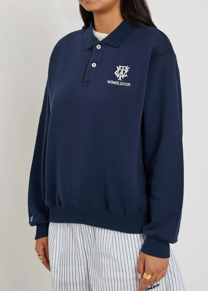Embroidered cotton-blend polo sweatshirt