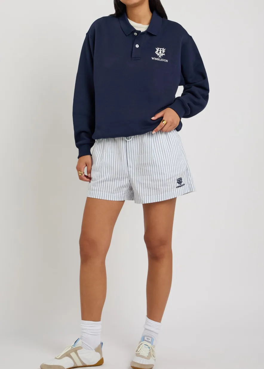 Embroidered cotton-blend polo sweatshirt