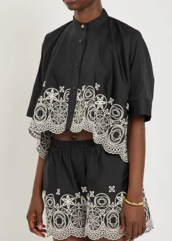 Embroidered cotton-poplin shirt