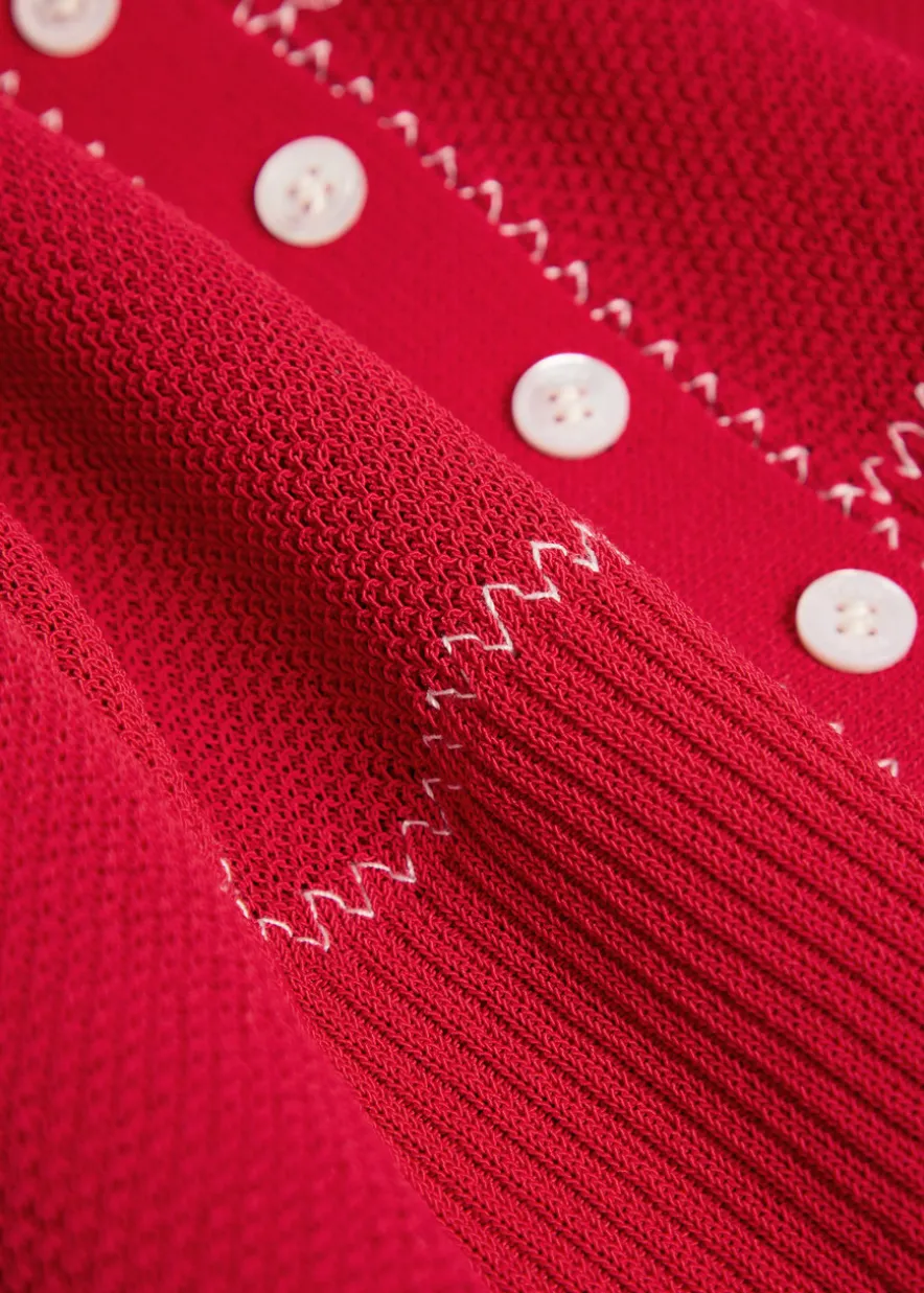 Embroidered fine-knit cardigan