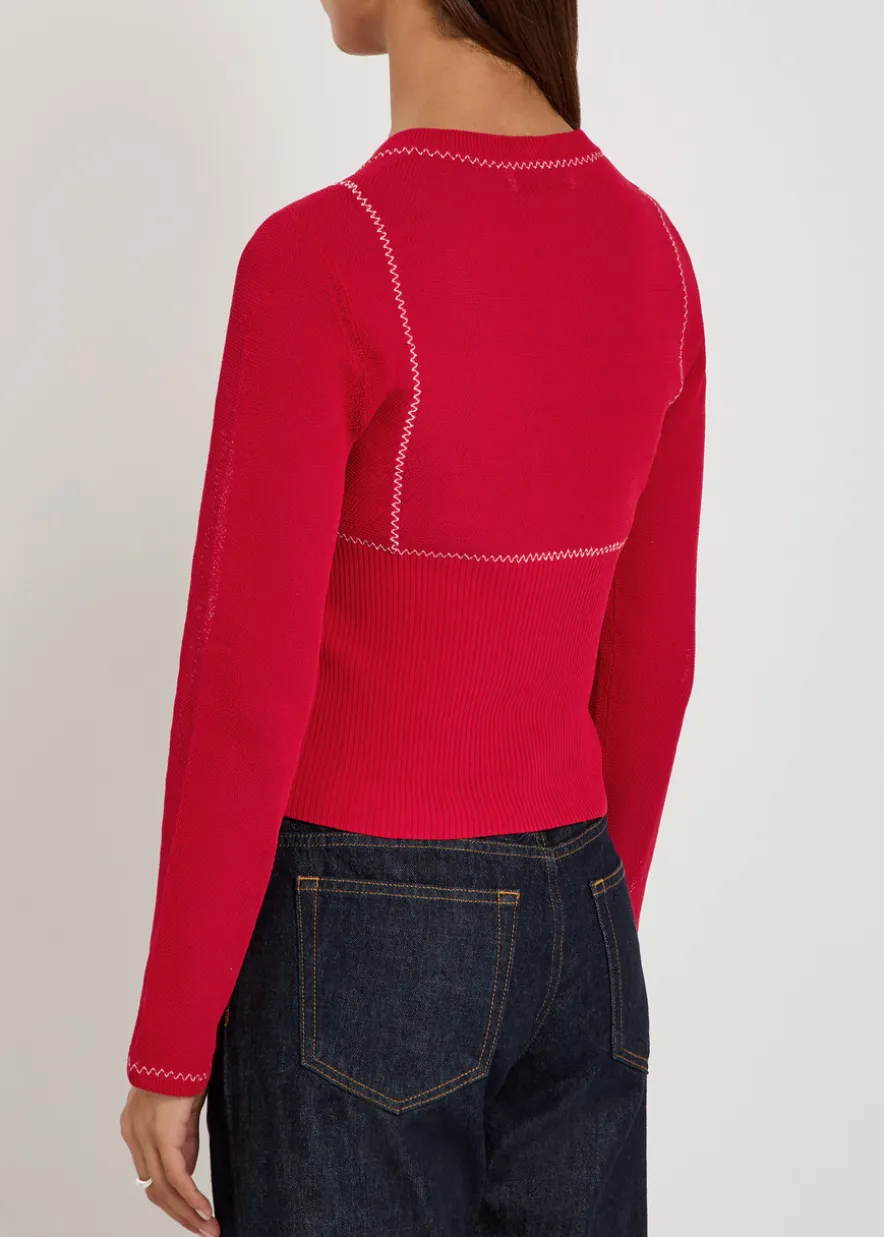 Embroidered fine-knit cardigan
