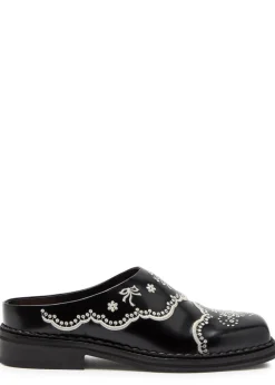Embroidered leather mules