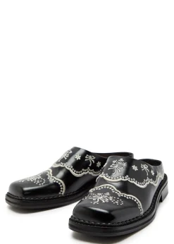 Embroidered leather mules