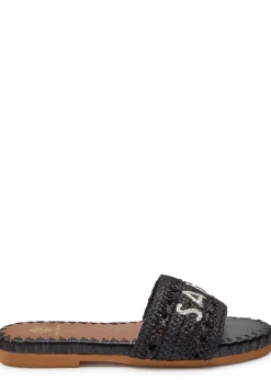 Embroidered raffia sliders