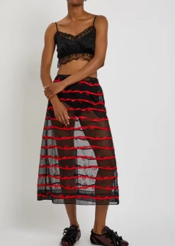 Embroidered sheer tulle midi skirt