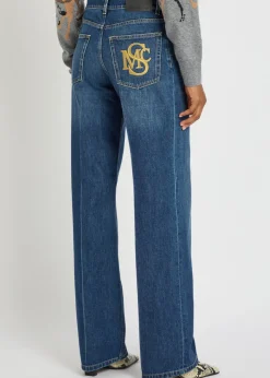 Embroidered straight-leg jeans