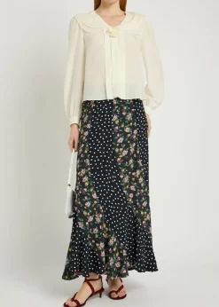 Emelin floral-appliquéd silk blouse