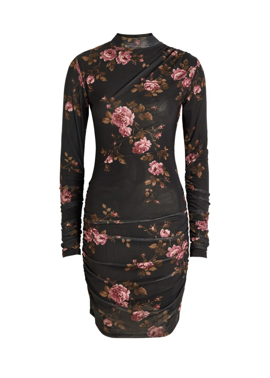 Emerson floral-print ruched mesh mini dress