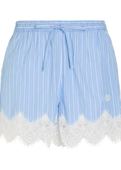 Emmie striped lace-trim cotton-poplin shorts