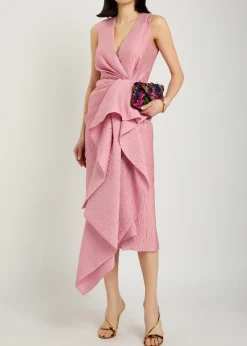 Esra cascading cloqué midi dress