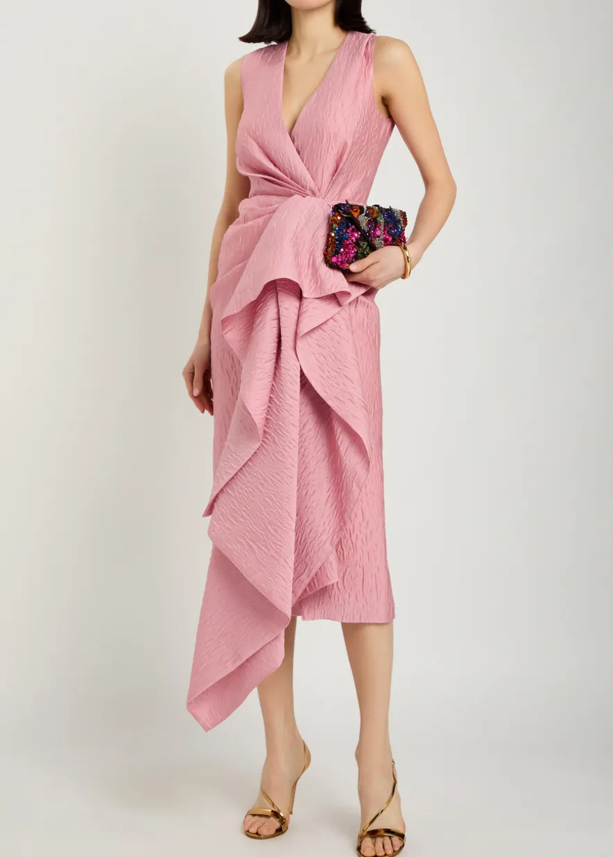 Esra cascading cloqué midi dress