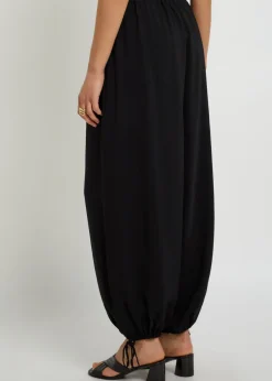 Estelia draped barrel-leg crepe trousers