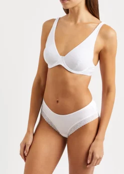 Eugenie ribbed lace-trimmed briefs