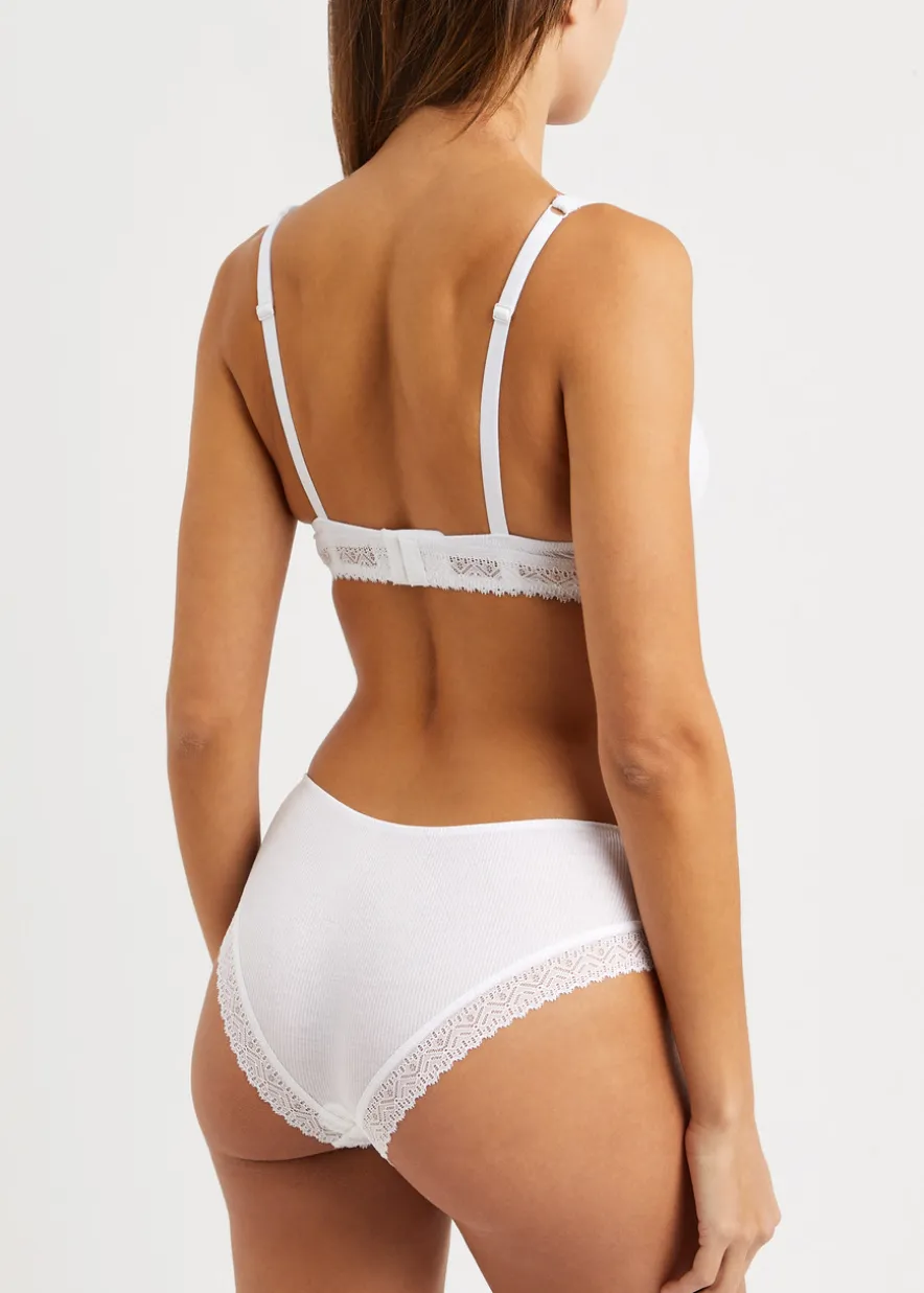 Eugenie ribbed lace-trimmed briefs