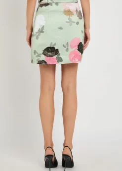 Eva belted floral-print satin skirt