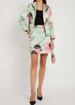 Eva belted floral-print satin skirt