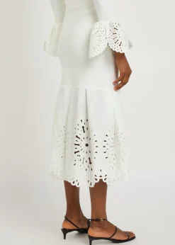 Eveletta cutwork stretch-knit midi skirt