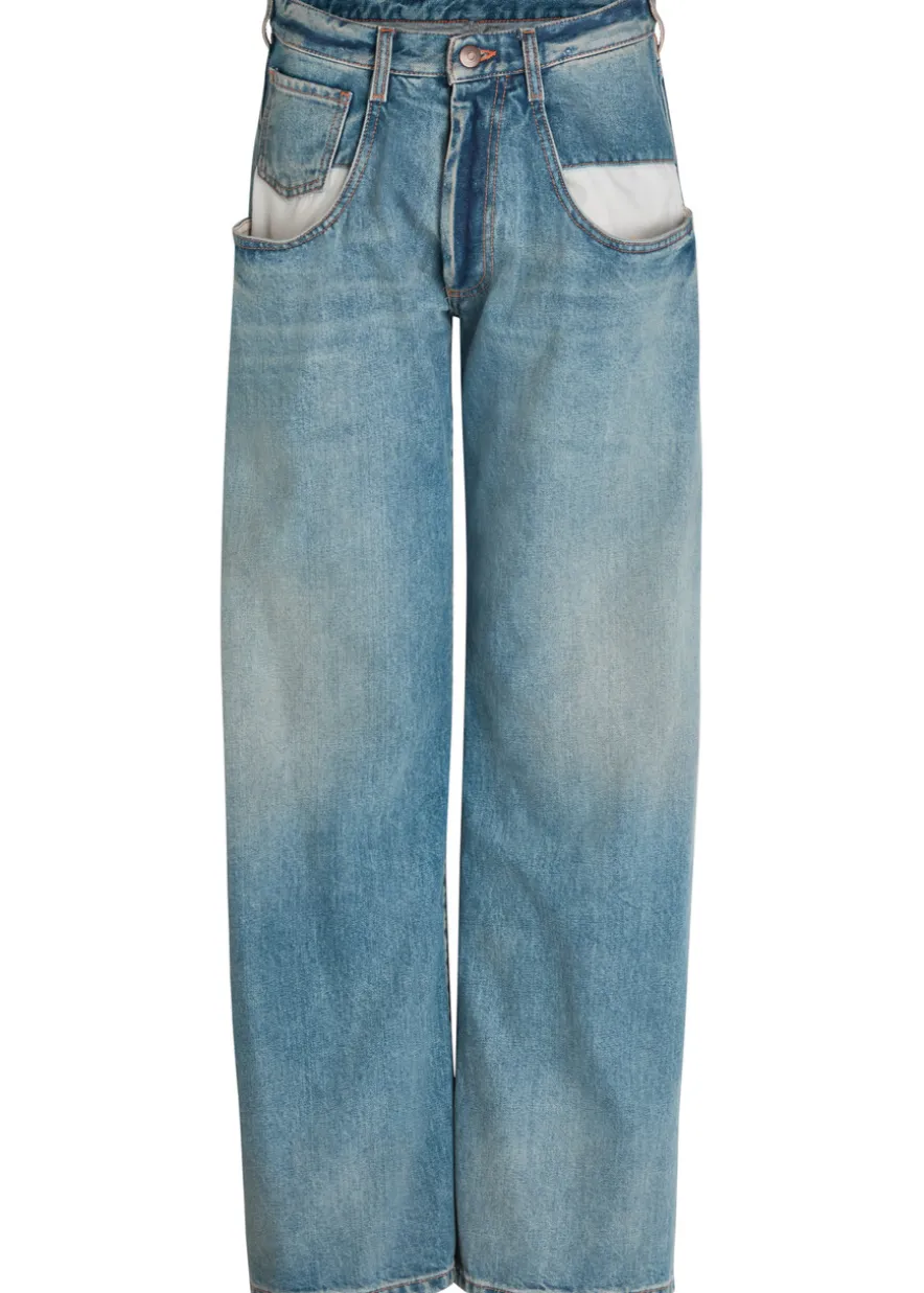 Exposed-pocket straight-leg jeans
