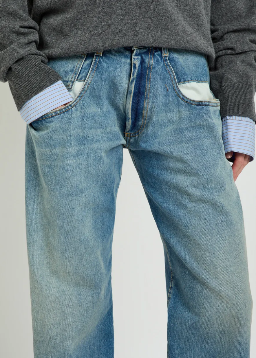 Exposed-pocket straight-leg jeans