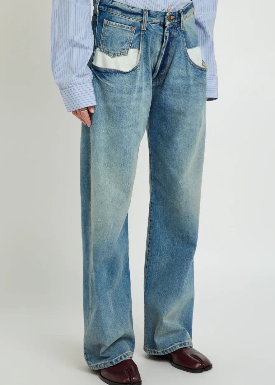 Exposed-pocket straight-leg jeans