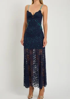 Eyelet-devoré lace maxi dress