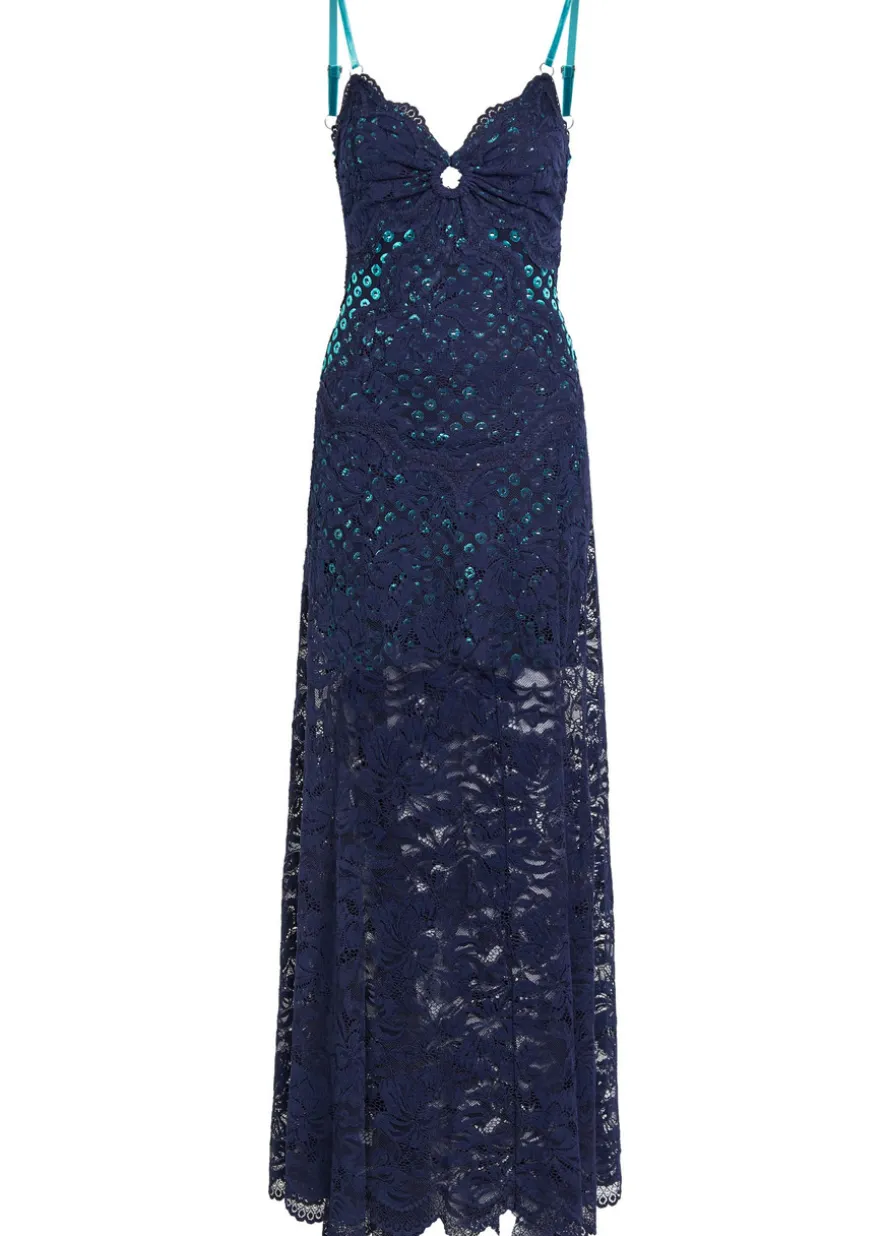 Eyelet-devoré lace maxi dress