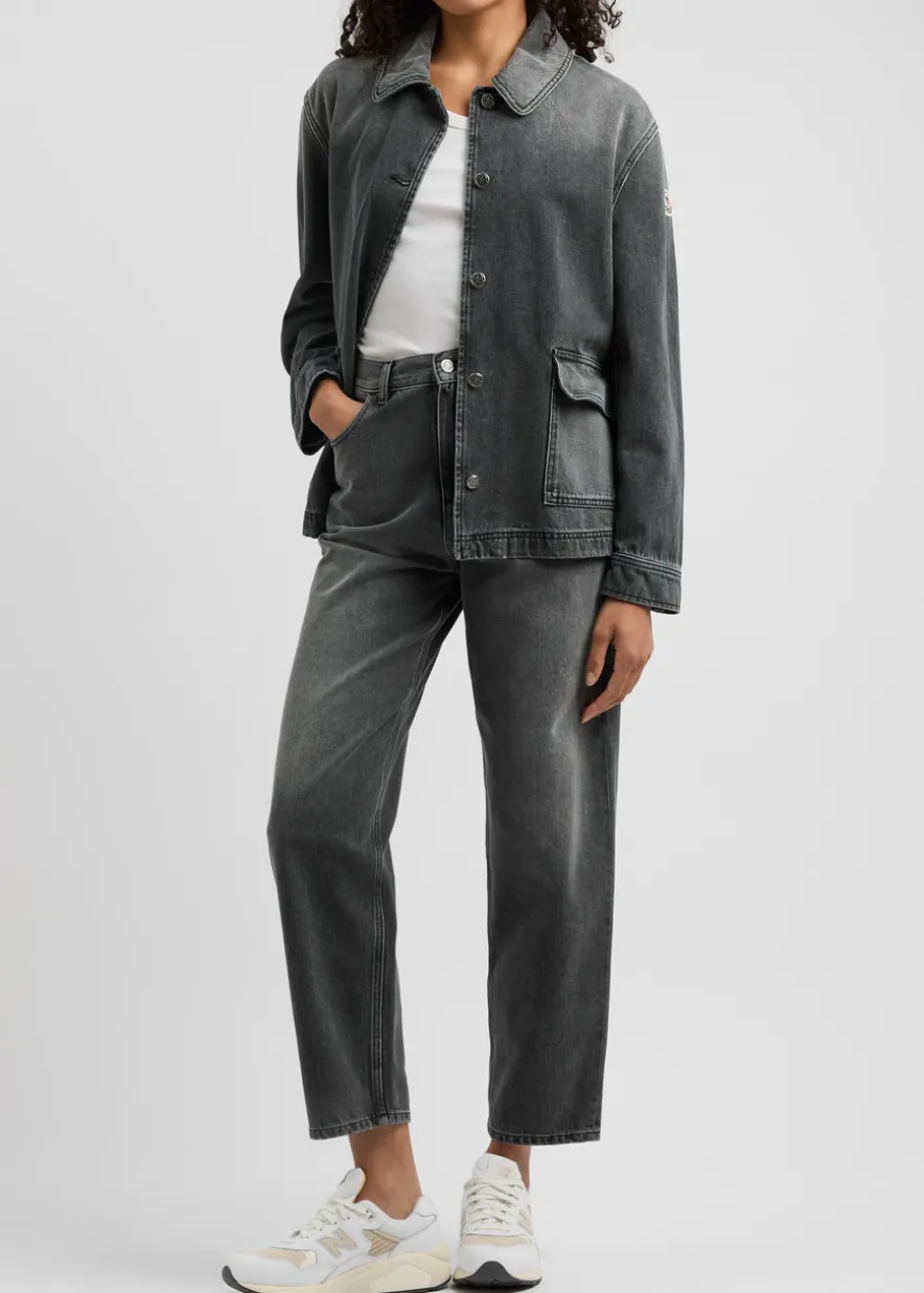 Faded cropped straight-leg jeans