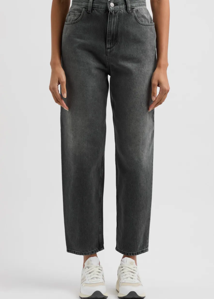 Faded cropped straight-leg jeans