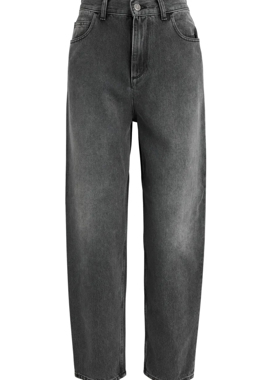 Faded cropped straight-leg jeans