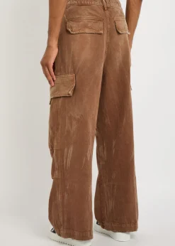Faded denim cargo trousers