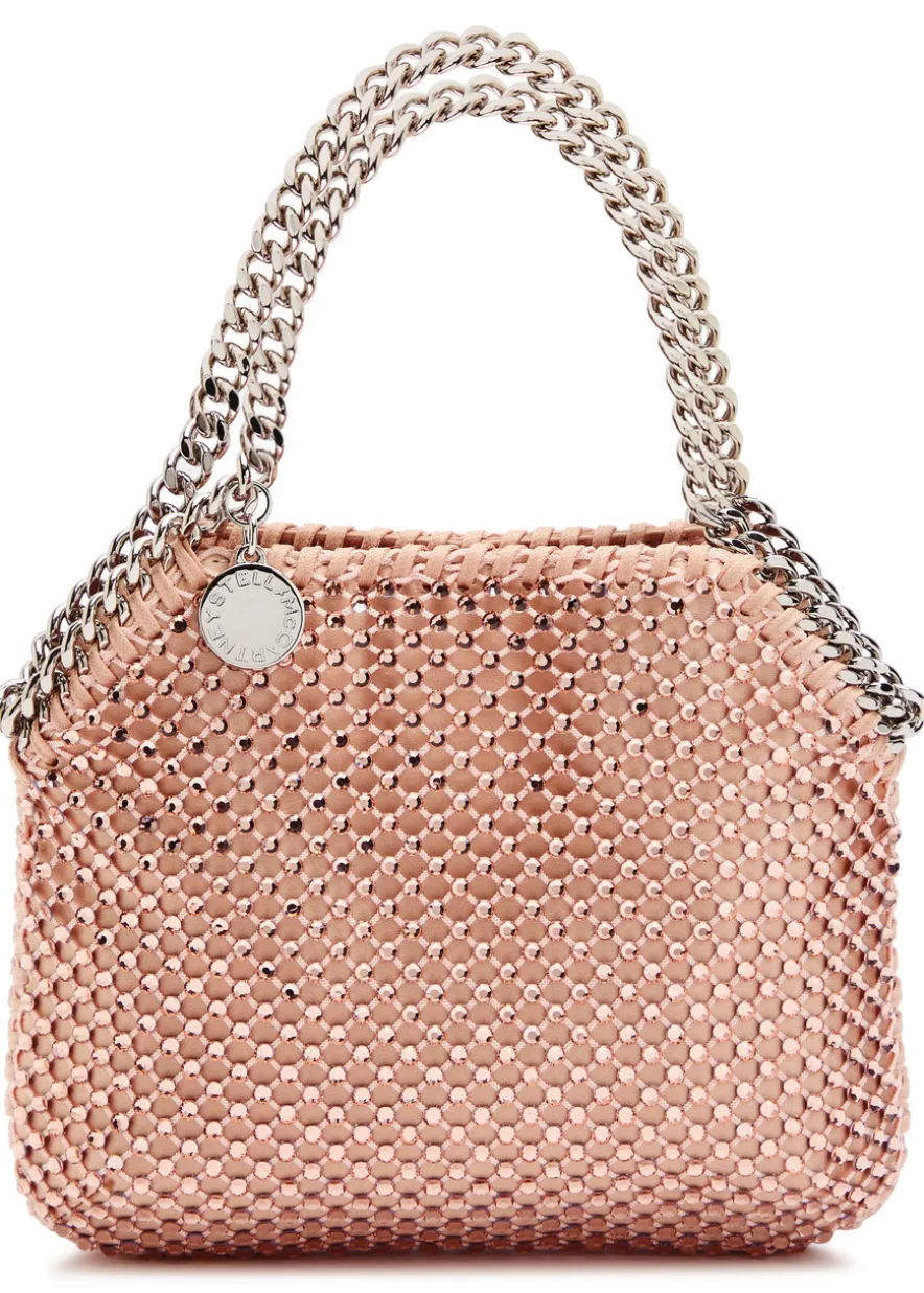 Falabella mini crystal-embellished satin top handle bag