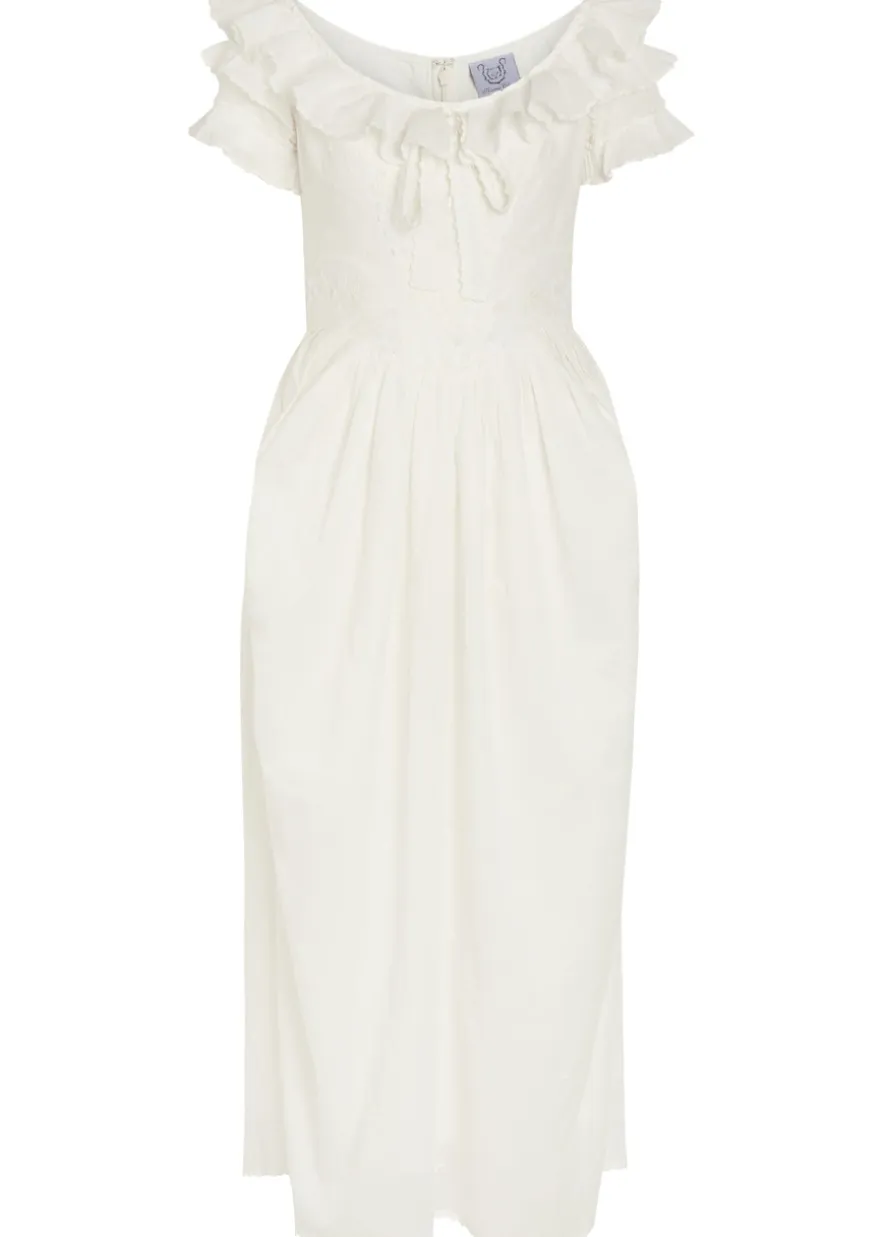 Falbala embroidered cotton midi dress