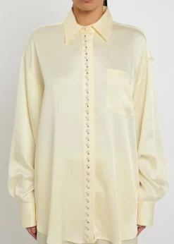 Faux pearl-embellished satin shirt