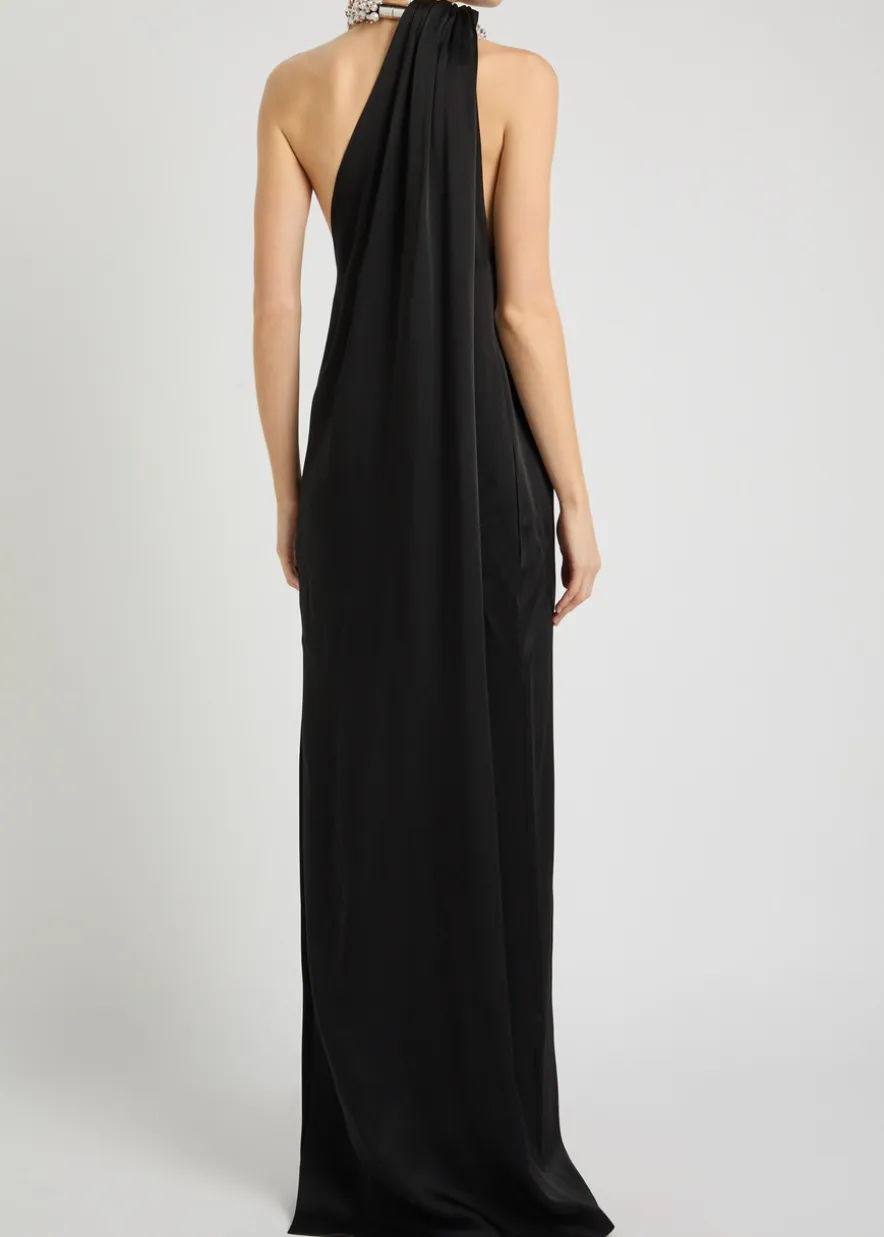 Faux pearl-embellished satin gown