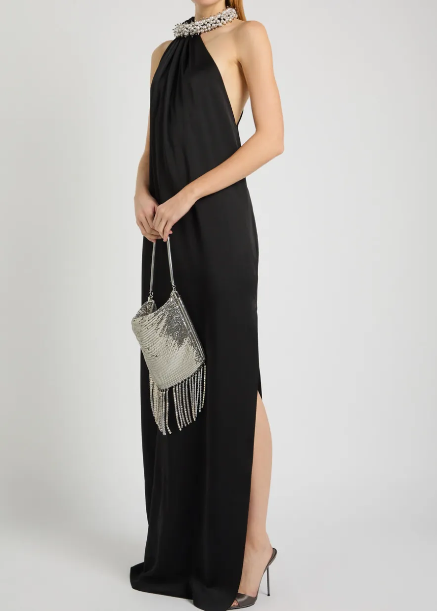 Faux pearl-embellished satin gown