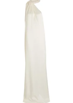 Faux pearl-embellished satin gown