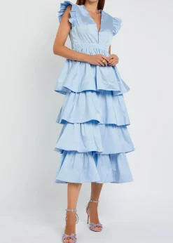 Feria tiered taffeta midi dress