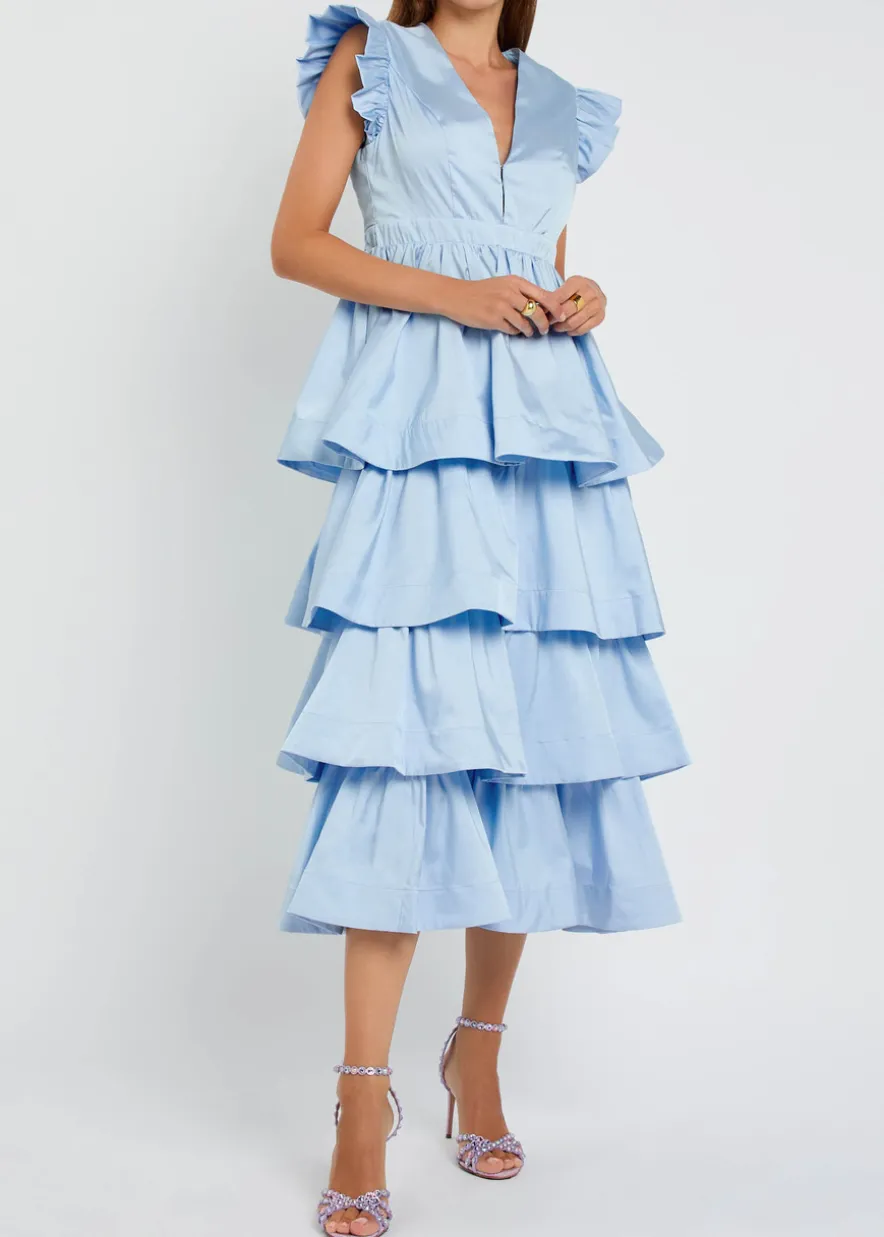 Feria tiered taffeta midi dress
