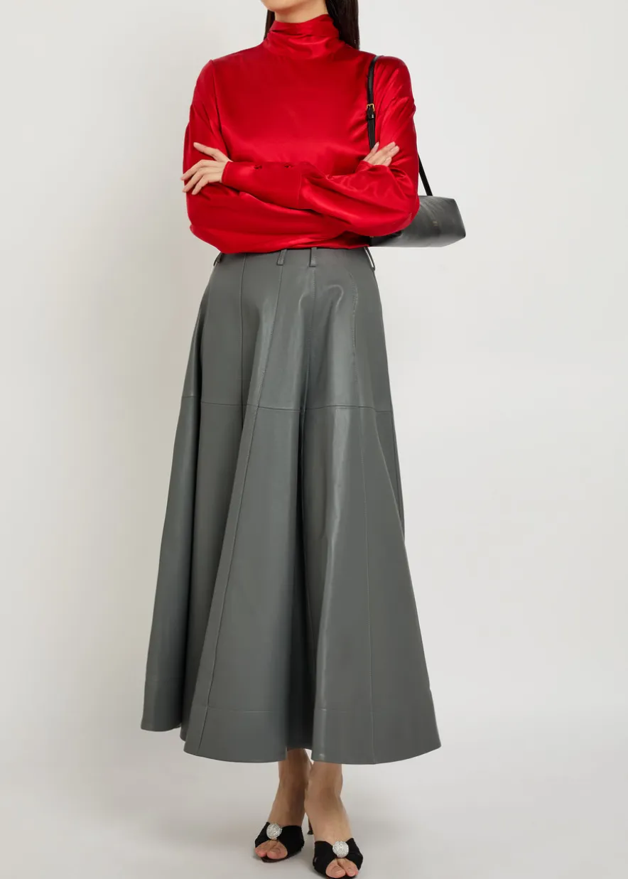 Fiamma leather midi skirt