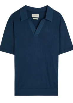 Fine-knit ribbed cotton polo shirt
