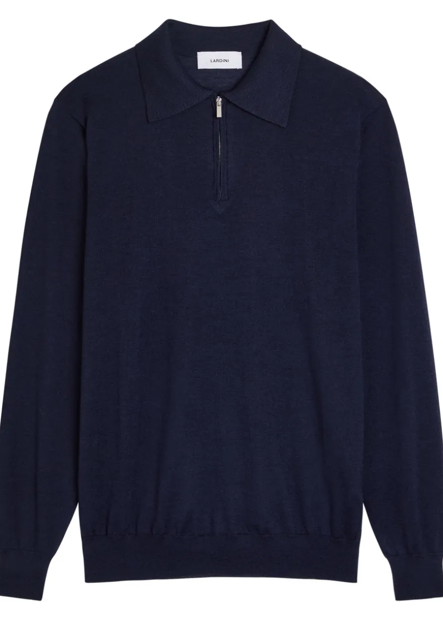 Fine-knit wool-blend polo shirt
