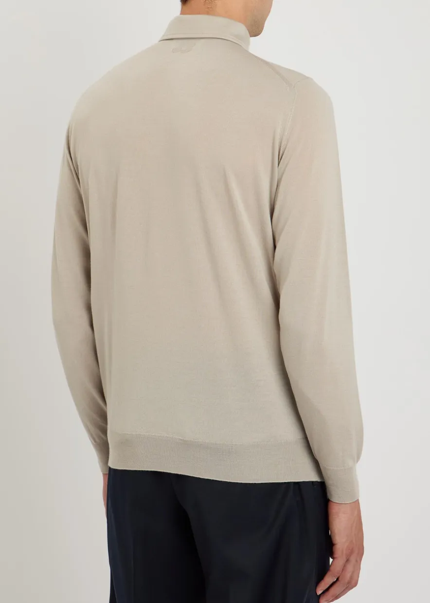 Fine-knit wool polo shirt