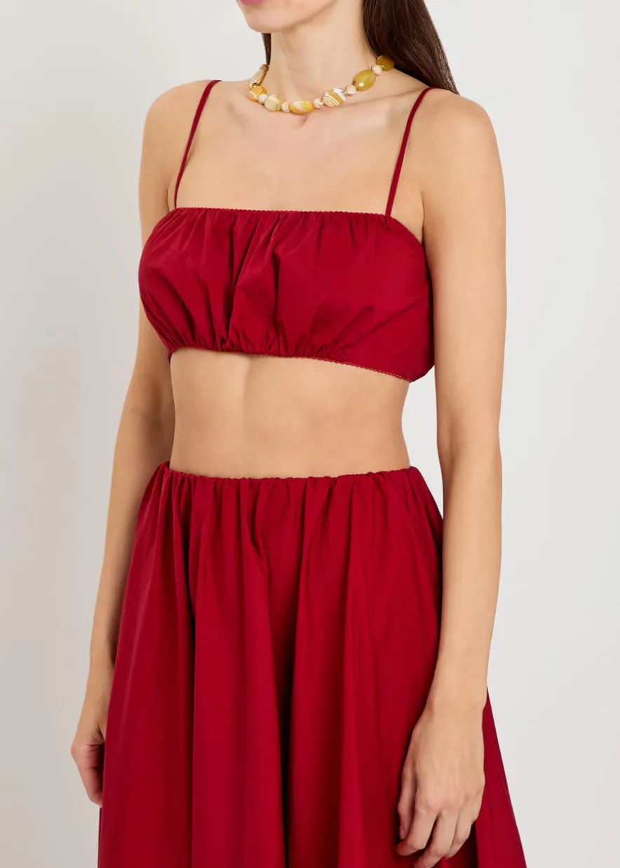 Fiore gathered stretch-cotton poplin crop top